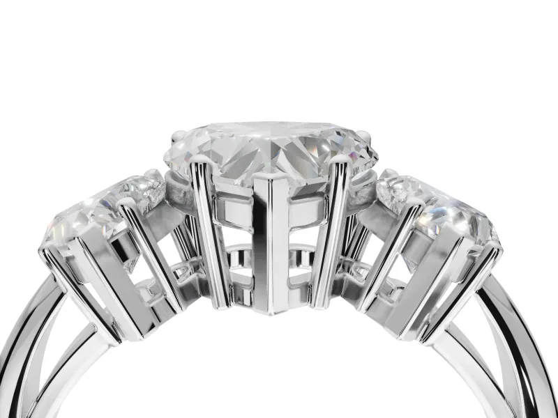 Heart-Shaped Three Stone Engagement Ring Setting | Plain Band | Sterling Silver