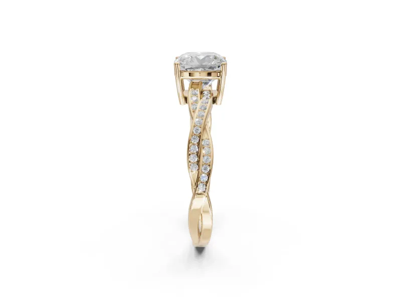 Cushion Cut Twisted Pavé Solitaire Engagement Ring Setting | Open Basket | Yellow Gold