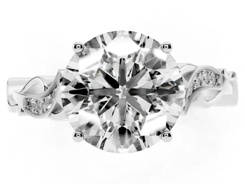 Round Vintage Vine Solitaire Engagement Ring Setting | Milgrain Leaves | White Gold