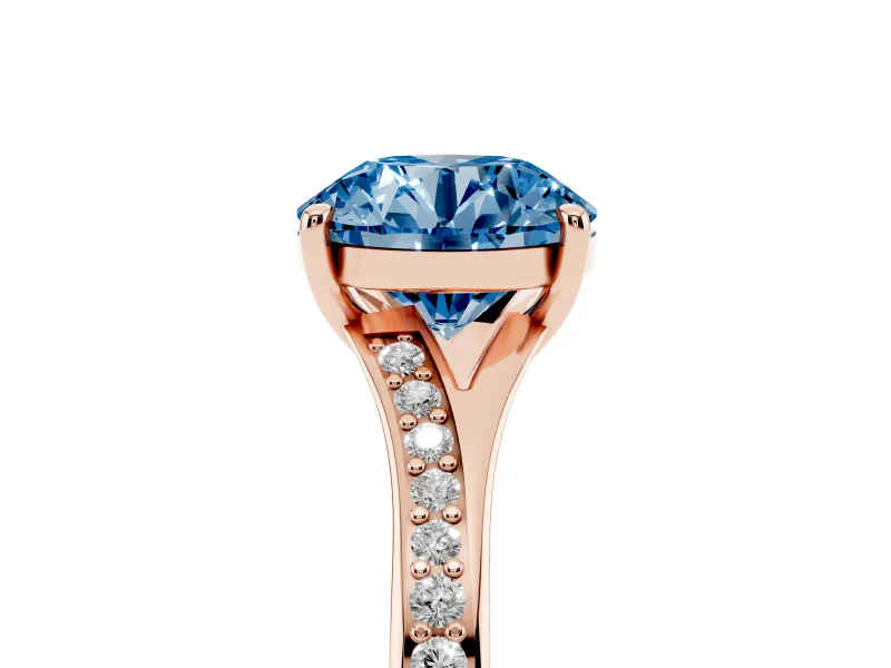 Round Pave Solitaire Engagement Ring Setting for a Fancy Blue Lab-Grown Diamond | Sweeping Shoulders | Rose Gold