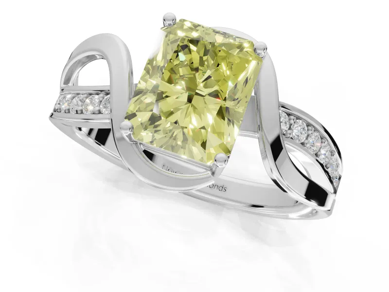Radiant Cut Bypass Solitaire Engagement Ring Setting for a Fancy Yellow Lab-Grown Diamond | Sterling Silver