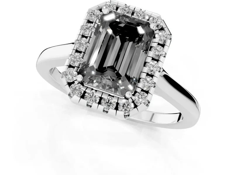 Emerald Cut Halo Engagement Ring Setting for a Black Center | Flat Tapered Band | Sterling Silver