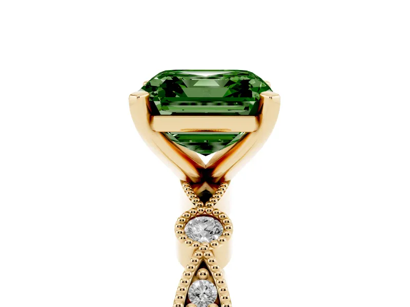 Asscher Cut Vintage Engagement Ring Setting for a Fancy Green Lab-Grown Diamond | Yellow Gold