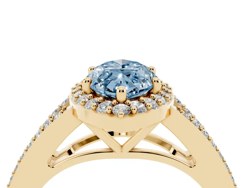 Marquise Split Shank Halo Engagement Ring Setting for a Fancy Blue Lab-Grown Diamond | Yellow Gold