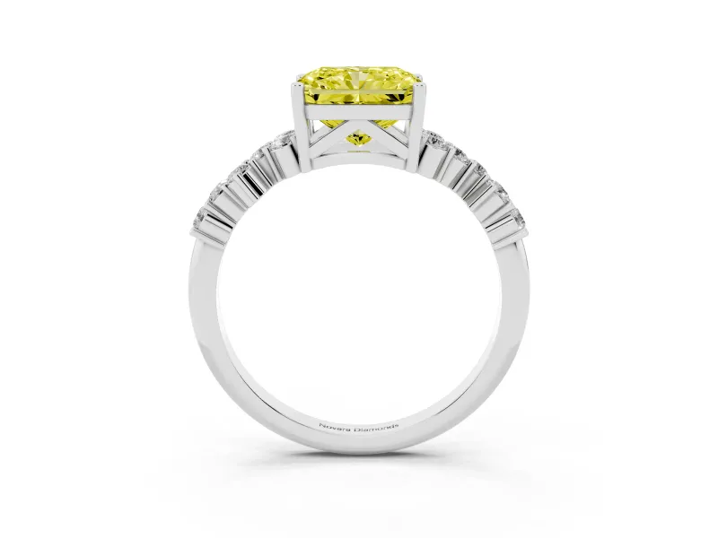 Radiant Cut Scattered Accent Engagement Ring Setting for a Fancy Yellow Lab-Grown Diamond | Platinum