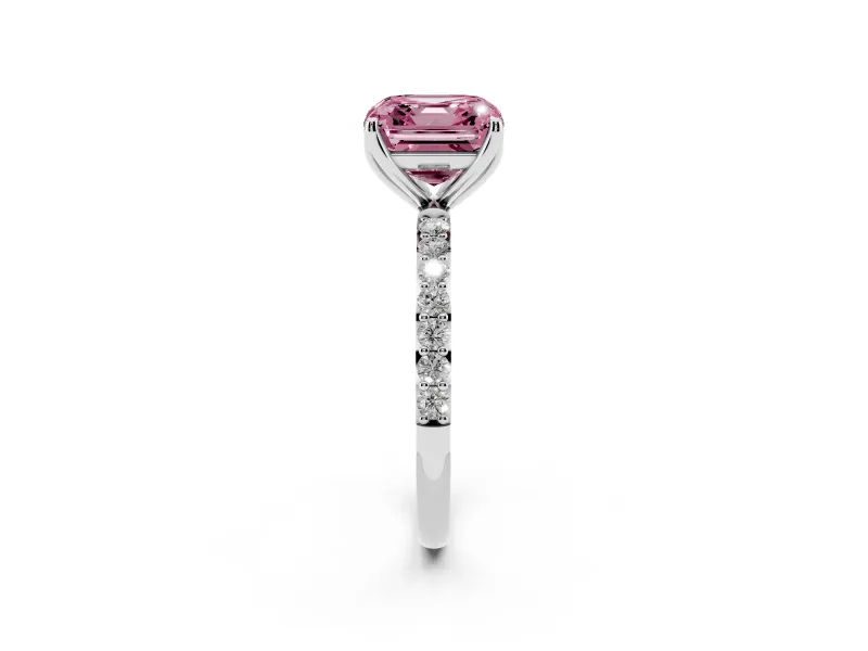 Asscher Cut Pave Solitaire Engagement Ring Setting for a Fancy Pink Lab-Grown Diamond | Slim Band | Sterling Silver