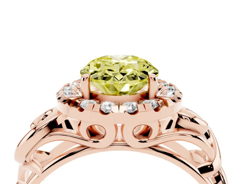 Oval Filigree Halo Engagement Ring Setting for a Fancy Yellow Lab-Grown Diamond | Rose Gold