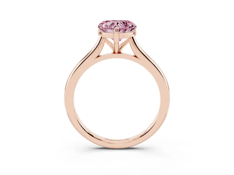 Fancy Pink Heart Cut Diamond Solitaire Ring Set in Rose gold with Cathedral Band and Prong Setting