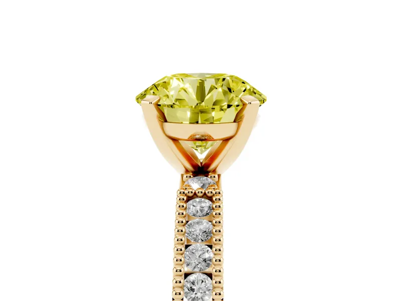 Round Vintage Pavé Engagement Ring Setting for a Fancy Yellow Lab-Grown Diamond | Yellow Gold