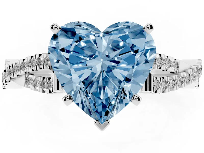 Heart-Shaped Twisted Engagement Ring Setting for a Fancy Blue Lab-Grown Diamond | White Gold