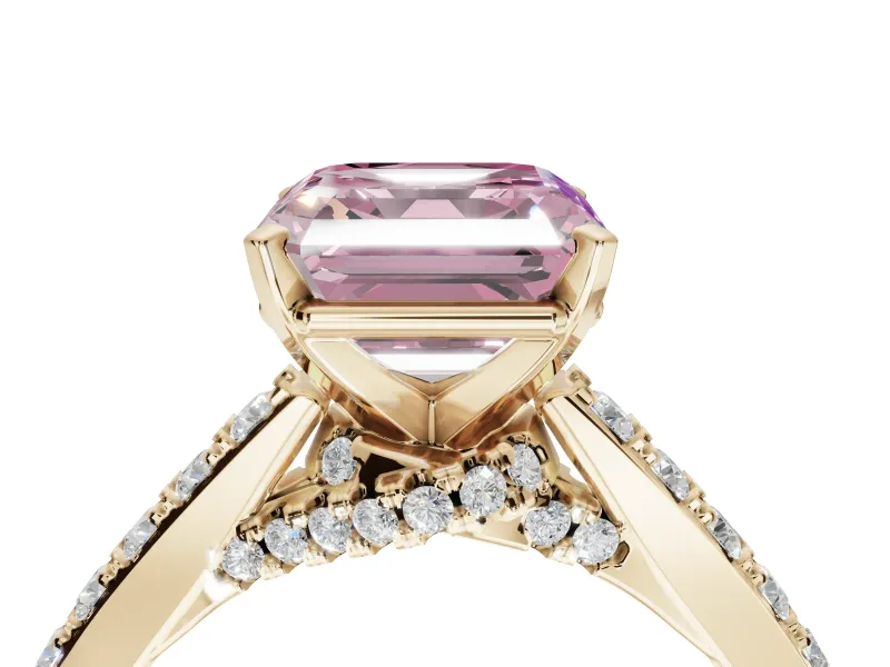 Asscher Cut Pavé Solitaire Engagement Ring Setting for a Fancy Pink Lab-Grown Diamond | Crossover Gallery | Yellow Gold