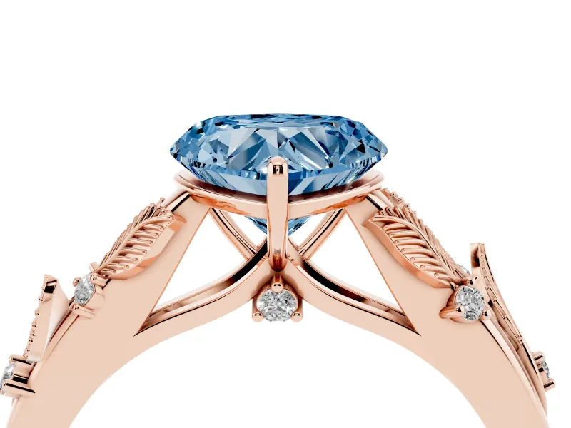 Heart-Shaped Leaf Solitaire Engagement Ring Setting for a Fancy Blue Lab-Grown Diamond | Rose Gold