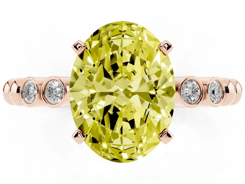 Oval Beaded Solitaire Engagement Ring Setting for a Fancy Yellow Lab-Grown Diamond | Rose Gold