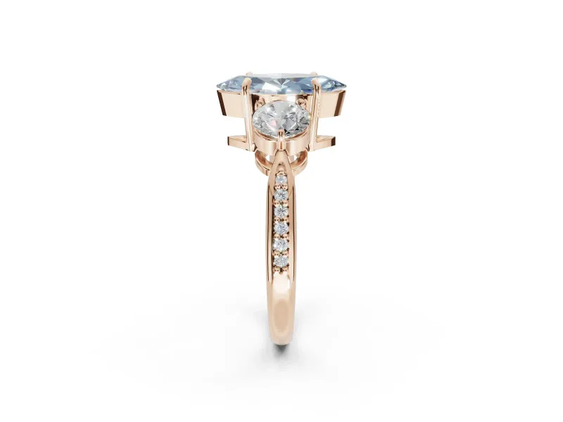 Marquise Three Stone Engagement Ring Setting for a Fancy Blue Lab-Grown Diamond | Tapered Pave Band | Rose Gold