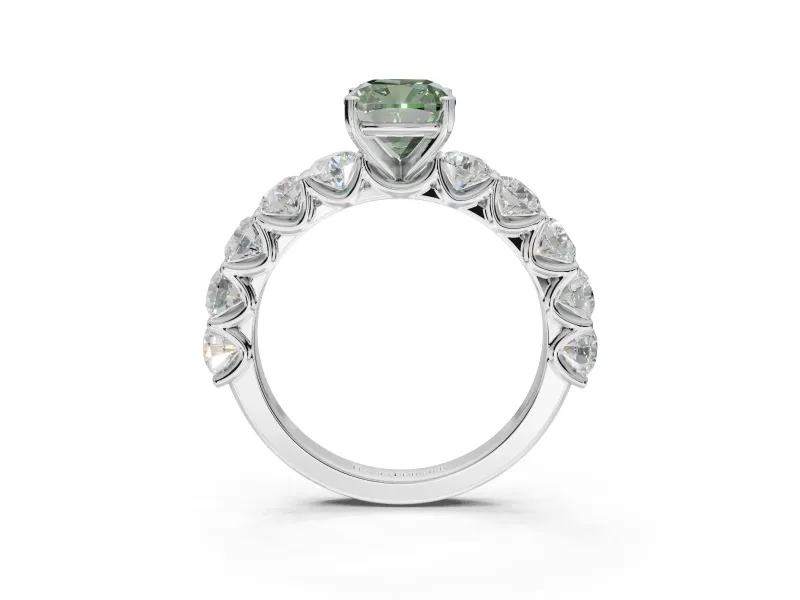 Cushion Cut Engagement Ring Setting for a Fancy Green Lab-Grown Diamond | White Gold - Design NV-24455