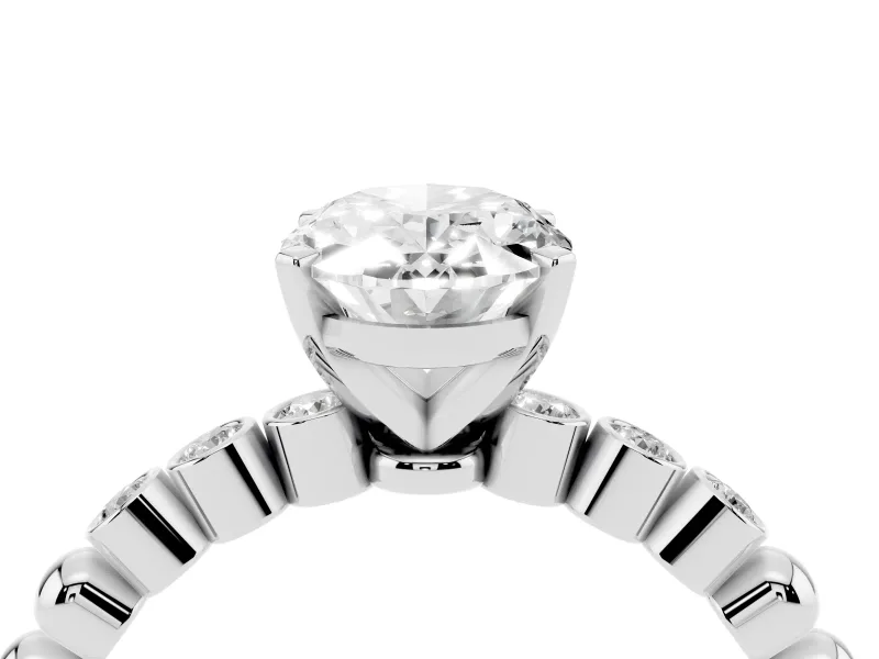 Oval Beaded Solitaire Engagement Ring Setting | Bezel Accents | Sterling Silver