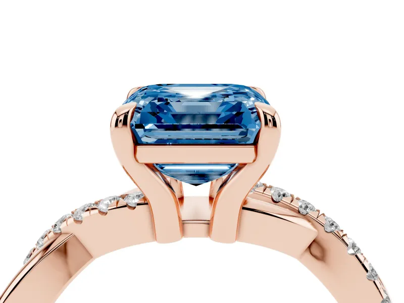 Asscher Cut Twist Engagement Ring Setting for a Fancy Blue Lab-Grown Diamond | Rose Gold