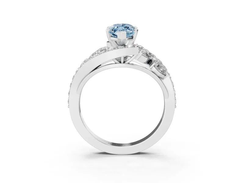 Fancy Blue Marquise Cut Diamond Halo Ring Set in White gold with Marquise and Pavé Band in Prong Setting