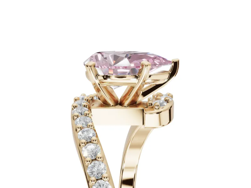 Pear-Shaped Bypass Pavé Engagement Ring Setting for a Fancy Pink Lab-Grown Diamond | Yellow Gold
