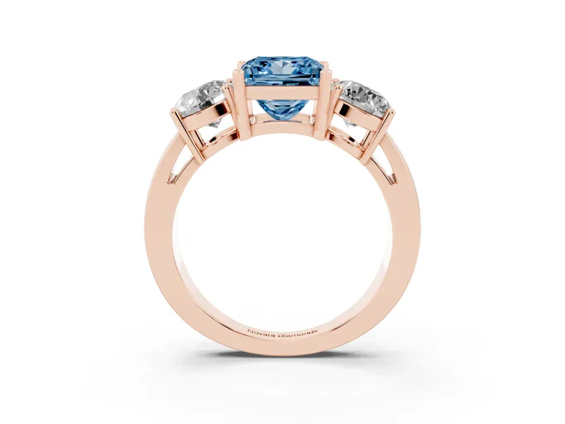 Princess Cut Three Stone Engagement Ring Setting for a Fancy Blue Lab-Grown Diamond | Wide Plain Band | Rose Gold