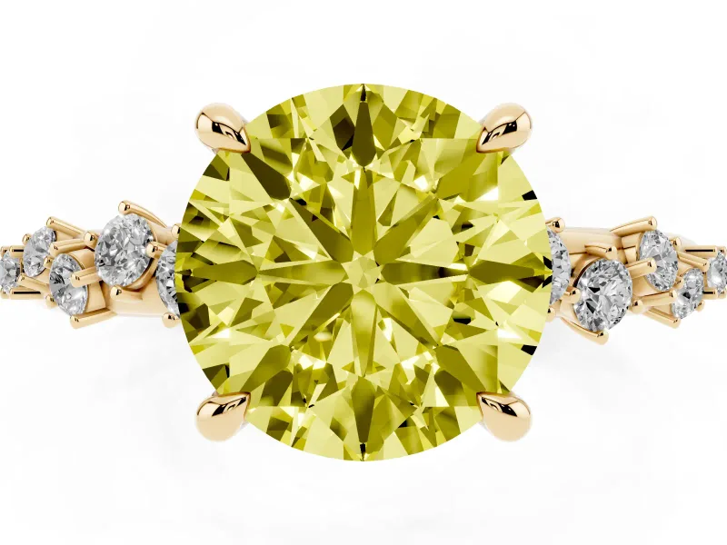 Round Graduated Accent Engagement Ring Setting for a Fancy Yellow Lab-Grown Diamond | Yellow Gold