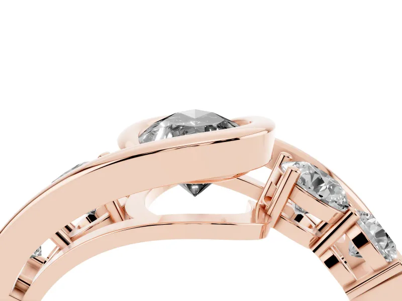 Pear-Shaped Bezel Bypass Engagement Ring Setting for a Black Center | Round Side Stones | Rose Gold