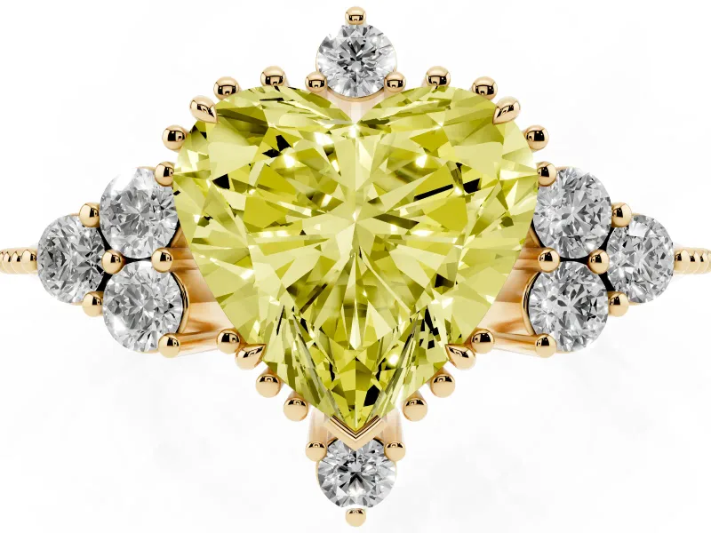Heart-Shaped Cluster Engagement Ring Setting for a Fancy Yellow Lab-Grown Diamond | Yellow Gold