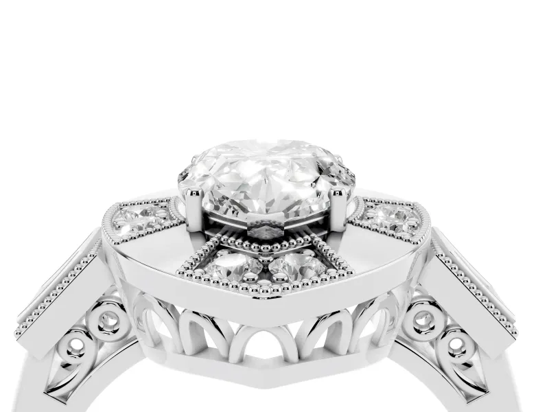 Pear Cut Diamond Milgrain Halo Ring Set in Silver with Split Shank