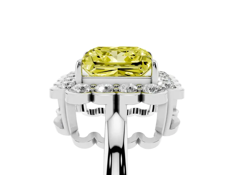 Princess Cut Halo Engagement Ring Setting for a Fancy Yellow Lab-Grown Diamond | Sterling Silver - Design NV-24719