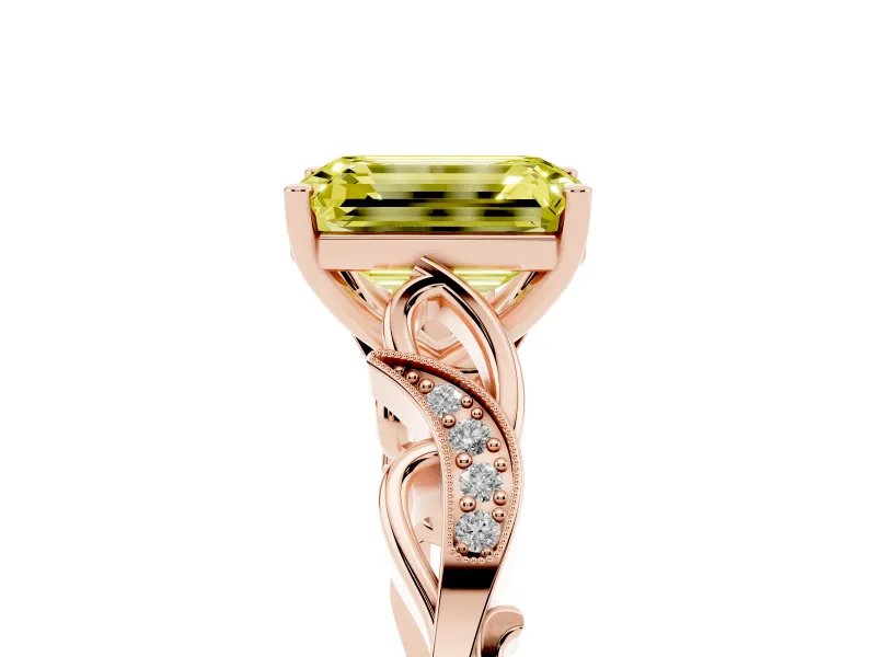 Emerald Cut Vine Engagement Ring Setting for a Fancy Yellow Lab-Grown Diamond | Rose Gold