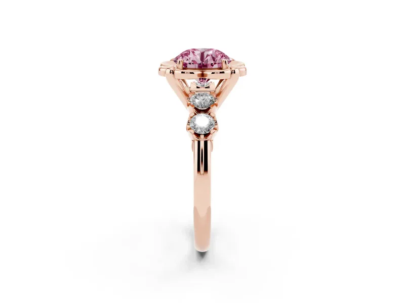 Round Floral Engagement Ring Setting for a Fancy Pink Lab-Grown Diamond | Petal Frame | Rose Gold