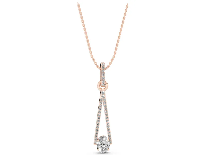 Oval Lab-Grown Diamond Pavé Open Triangle Pendant Necklace | Pavé Bail | Rose Gold