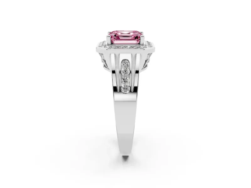 Asscher Cut Halo Engagement Ring Setting for a Fancy Pink Lab-Grown Diamond | Split Shank | Platinum