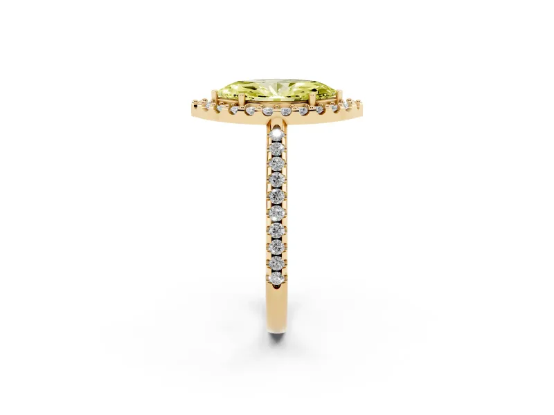 Marquise Pave Halo Engagement Ring Setting for a Fancy Yellow Lab-Grown Diamond | Pave Band | Yellow Gold