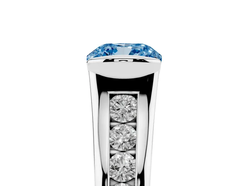 Cushion Cut Half Bezel Engagement Ring Setting for a Fancy Blue Lab-Grown Diamond | White Gold