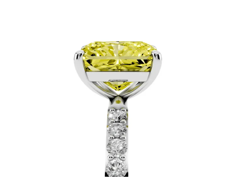 Radiant Cut Pave Solitaire Engagement Ring Setting for a Fancy Yellow Lab-Grown Diamond | Pave Shoulders | Platinum