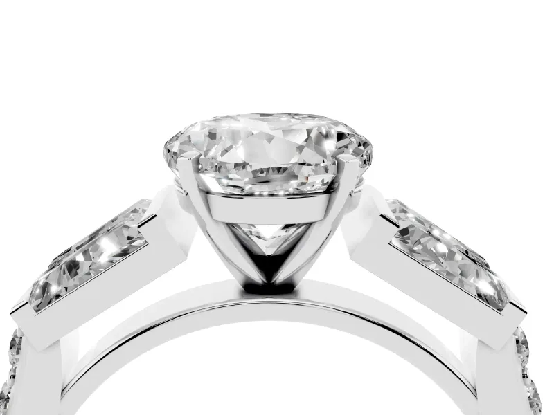 Round Channel Set Baguette Engagement Ring Setting | Paired Baguettes | Sterling Silver