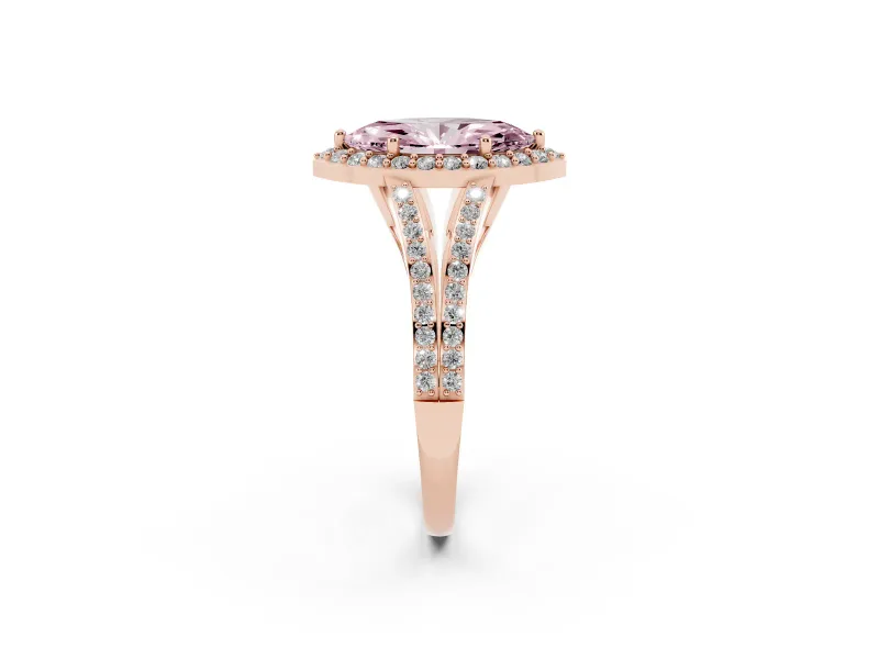 Marquise Split Shank Halo Engagement Ring Setting for a Fancy Pink Lab-Grown Diamond | Rose Gold
