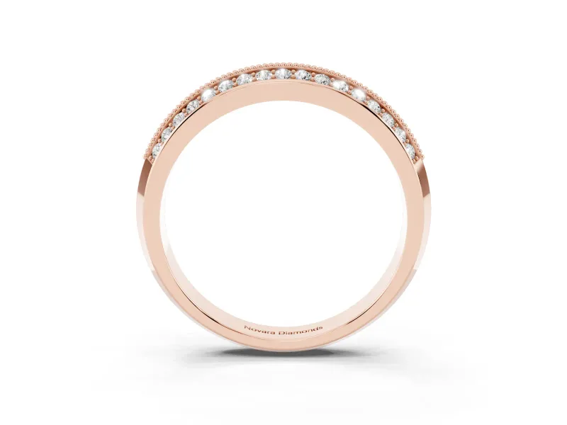 Round Lab-Grown Diamond Double Row Pavé Wedding Band | Milgrain Edging | Rose Gold