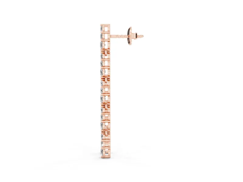 Round Lab-Grown Diamond Single Row Dangle Earrings | Open Box Links | Rose Gold