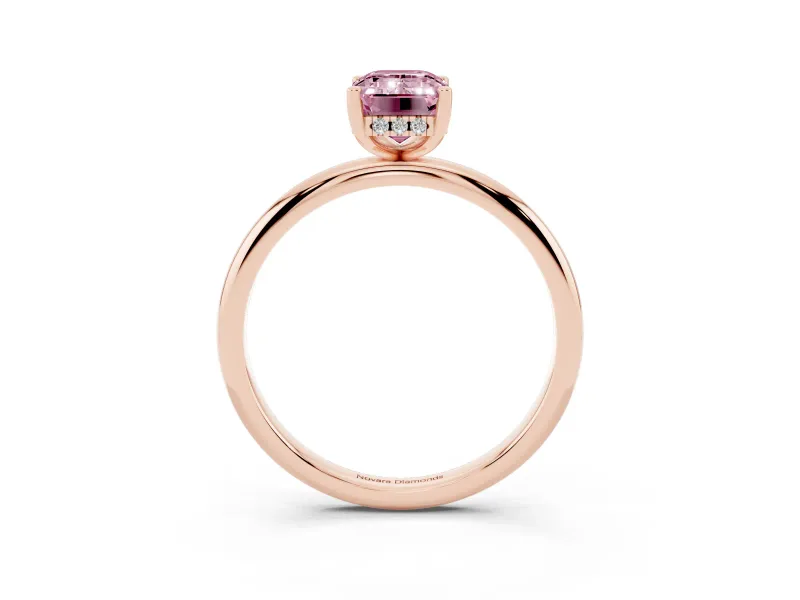 Emerald Cut Micro-Prong Hidden Halo Engagement Ring Setting for a Fancy Pink Lab-Grown Diamond | Plain Band | Rose Gold