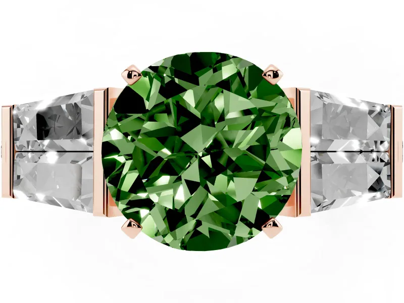 Round Channel Set Baguette Engagement Ring Setting for a Fancy Green Lab-Grown Diamond | Rose Gold