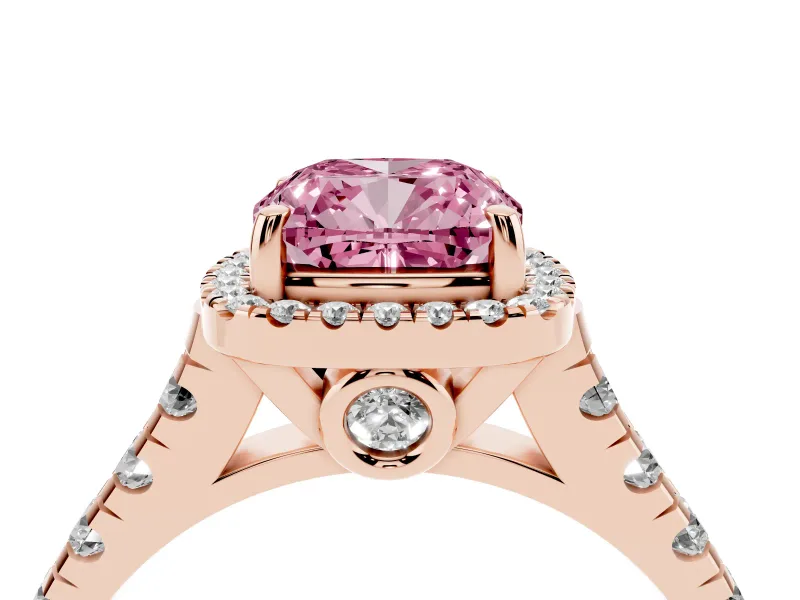 Cushion Cut Accented Halo Engagement Ring Setting for a Fancy Pink Lab-Grown Diamond | Rose Gold