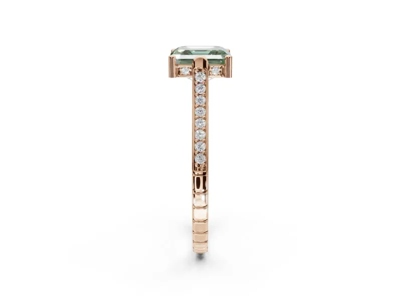 Asscher Cut Vintage Cathedral Engagement Ring Setting for a Fancy Green Lab-Grown Diamond | Carved Band | Rose Gold