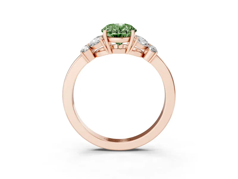 Fancy Green Oval Cut Diamond Solitaire Floral Ring Set in Rose gold with Marquise Petals and Prong Setting