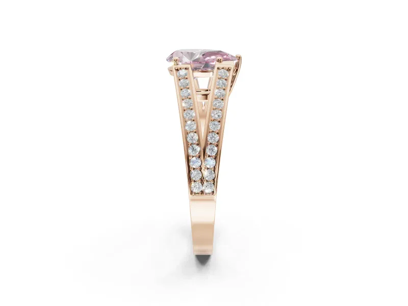 Pear-Shaped Split Shank Pavé Engagement Ring Setting for a Fancy Pink Lab-Grown Diamond | Rose Gold
