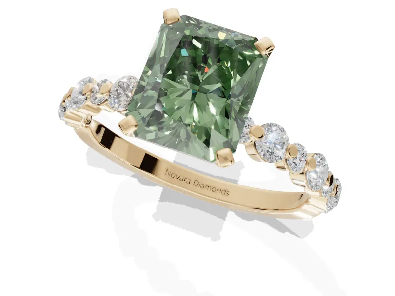 Radiant Cut Pavé Engagement Ring Setting for a Fancy Green Lab-Grown Diamond | Alternating Accents | Yellow Gold