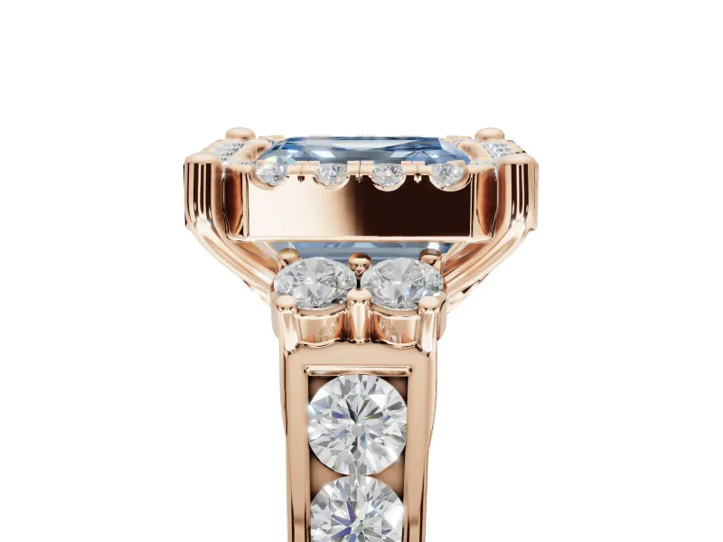 Asscher Cut Halo Engagement Ring Setting for a Fancy Blue Lab-Grown Diamond | Graduated Channel Band | Rose Gold