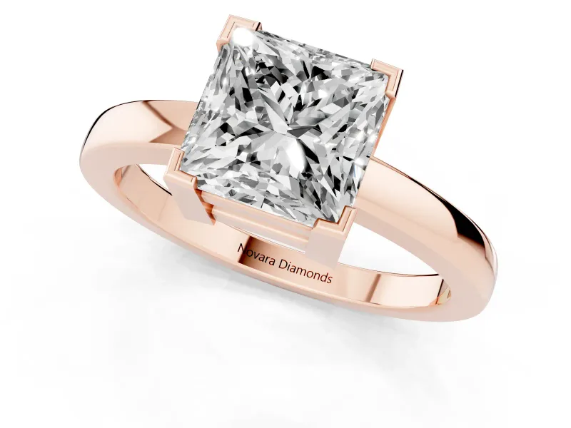 Princess Cut Solitaire Engagement Ring Setting | Flat Tab Prongs | Rose Gold