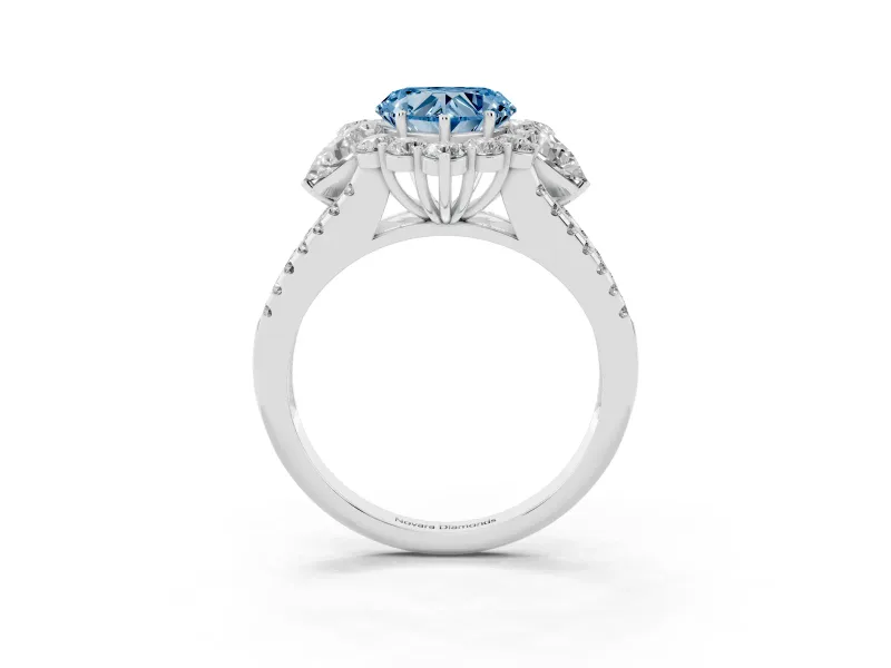 Fancy Blue Heart Cut Diamond Halo Split Shank Engagement Ring Set in Silver with Prong-Held Center Stone
